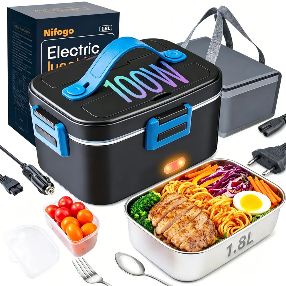 Road Trip Portable Thermal Lunch Warmer Electric, Sealed Anti-Leak Liner, Full Cutlery Kit for Truck Drivers and Travelers