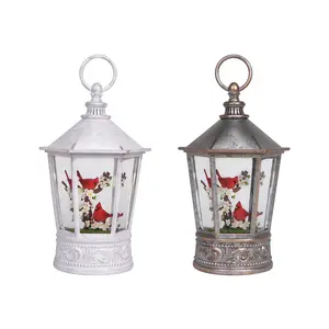 Spring Cardinal Hexagon Glitter Lantern - 10.25”