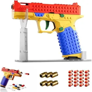 Funny tactical DIY building block handle set, toys for teenagers and adults, parent-child assembly set with display stand, Christmas and birthday gifts (red/yellow/blue) suitable for children-educational and motor skills development toys.
