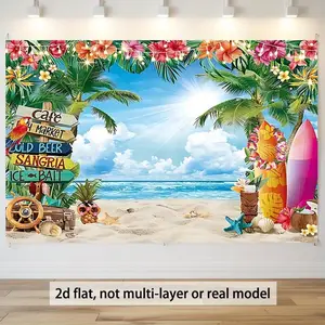 Tropical Beach Scene Backdrop Banner with Surfboards Signs for 2026 New Year Party Decorations 51.46m Polyester Photo Props Home Wall Room Decor