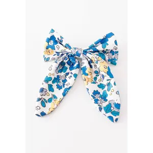 Blue floral print hair sailor bow