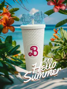 None Brand 24oz Pure White Studded Straw Tumbler, Reusable Portable Washable Stylish Kitchenware Drinkware Cup, Water Bottles, Bottle