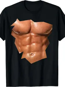Chest Six Pack Abs funny fake abs Muscles REALISTIC T-Shirt.jpgSame style for men and women   summer short-sleeved printed T-shirt pure 220G