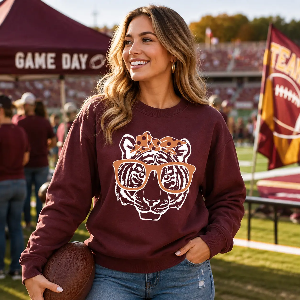 Womens Tigers Game Day Sweatshirt, Tiger Football Graphic Crewneck, Football Mom Game Day Shirt, Retro Tiger Bow Sweatshirt, School Spirit Football Pullover, Game Day Gift for Women