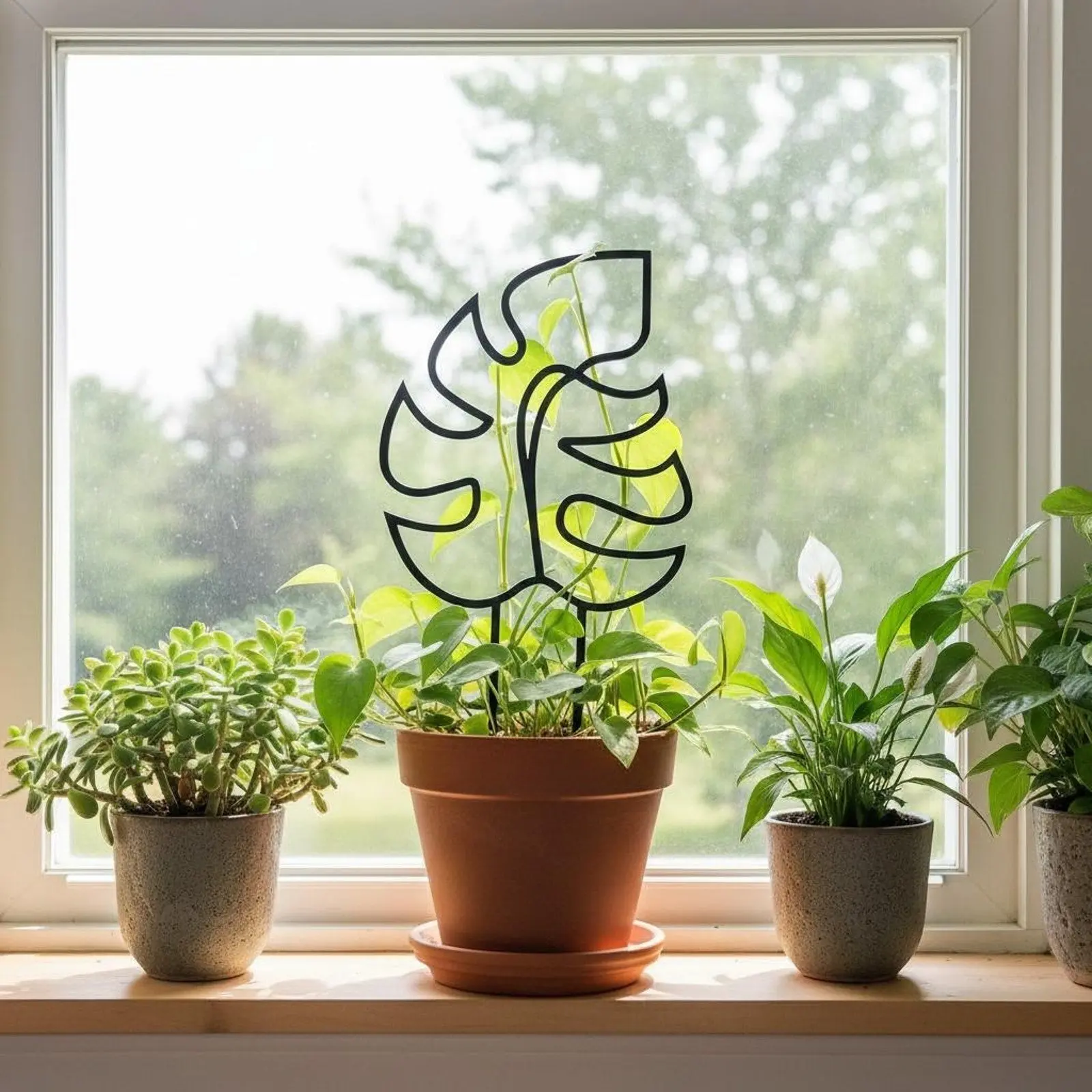 Monstera Leaf Shaped Plant Trellis, Modern Plant Support, Indoor Garden Decor, 11.5" tall