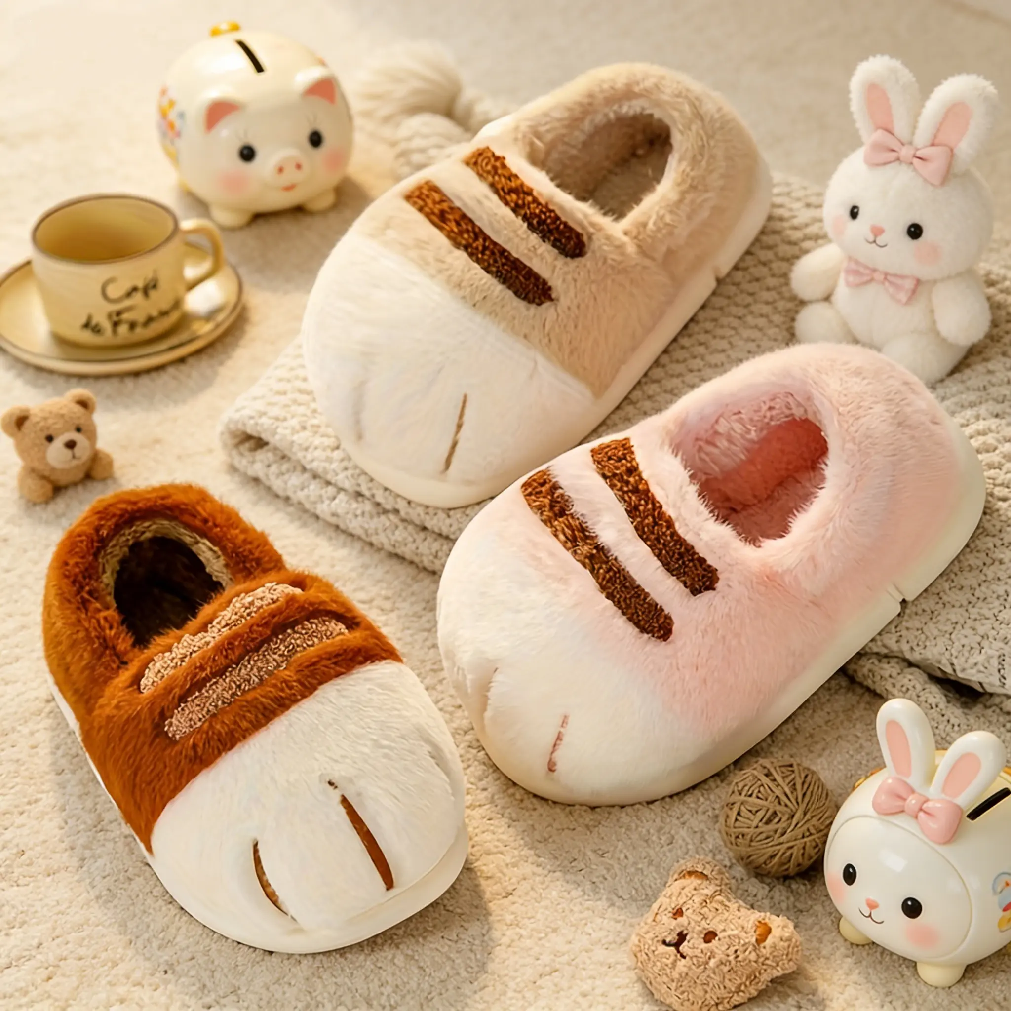 Winter Cat Paw Plush Slippers for Men & Women - Cozy Indoor with Paw Print, Warm Soft Sole, TPR Non-Slip Sole Suitable for, & Floors