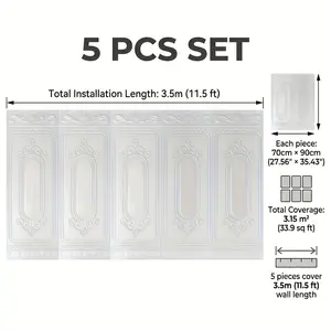 5pcs 20mm Thicken Waterproof 3D Self-Adhesive Wainscot Wall Panel Stickers, High Quality XPE Material, Easy Peel Stick Design Vintage Pattern Perfect for Bedroom, Corridor, Bathroom, Kitchen, Impact-proof Wall Decor