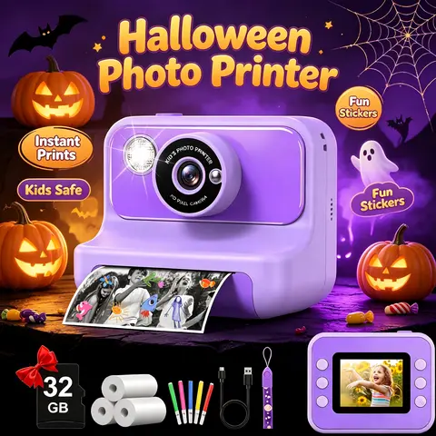 [Halloween Gifts]Gofunly Kids Instant Print Digital Camera - 1080P HD Video Digital Camera with 32G Card, Flashlight, MP3 Player, Photography Toy for 3-12 Years Old, Birthday Gift for Boys & Girls, Rechargeable, Children's Day