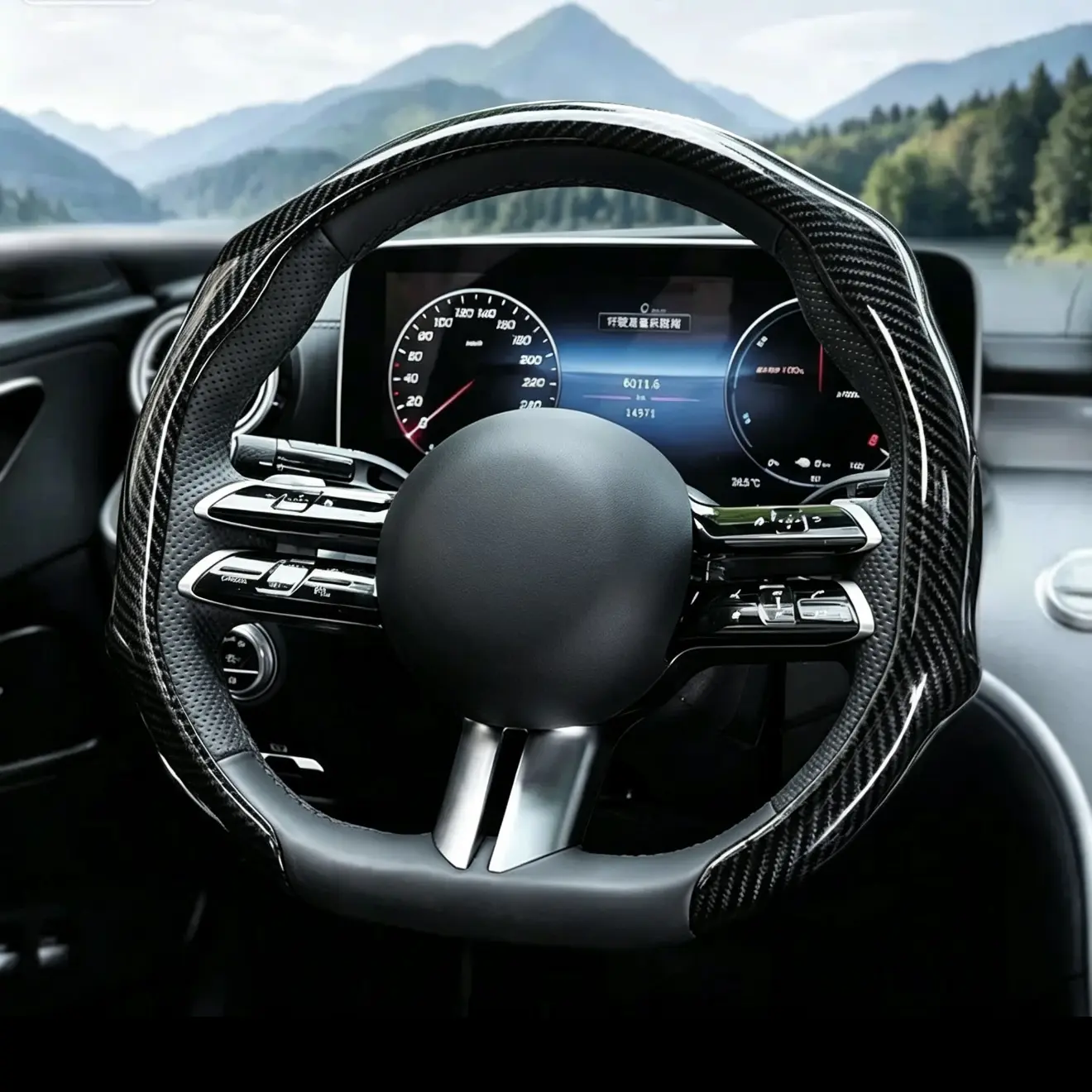 Men's 5D Laser Carbon Fiber Pattern Steering Wheel Cover 15" Universal Fit Quick Turn Non-Slip Grip Ultra-Thin Design for All-Season Use Breathable Anti-Slip Leather