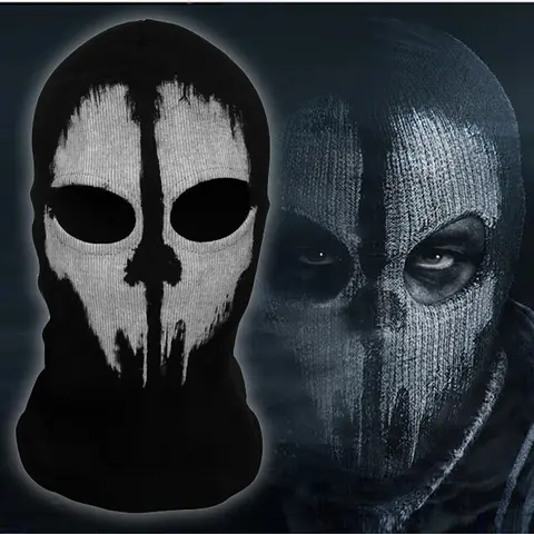 Windproof Balaclava 2-Hole Full Face Protective Gear, Halloween Ghost Skull Design Ski Mask, Multi-Use for Ski, Motorcycle Helmet Hood, Ski Masks