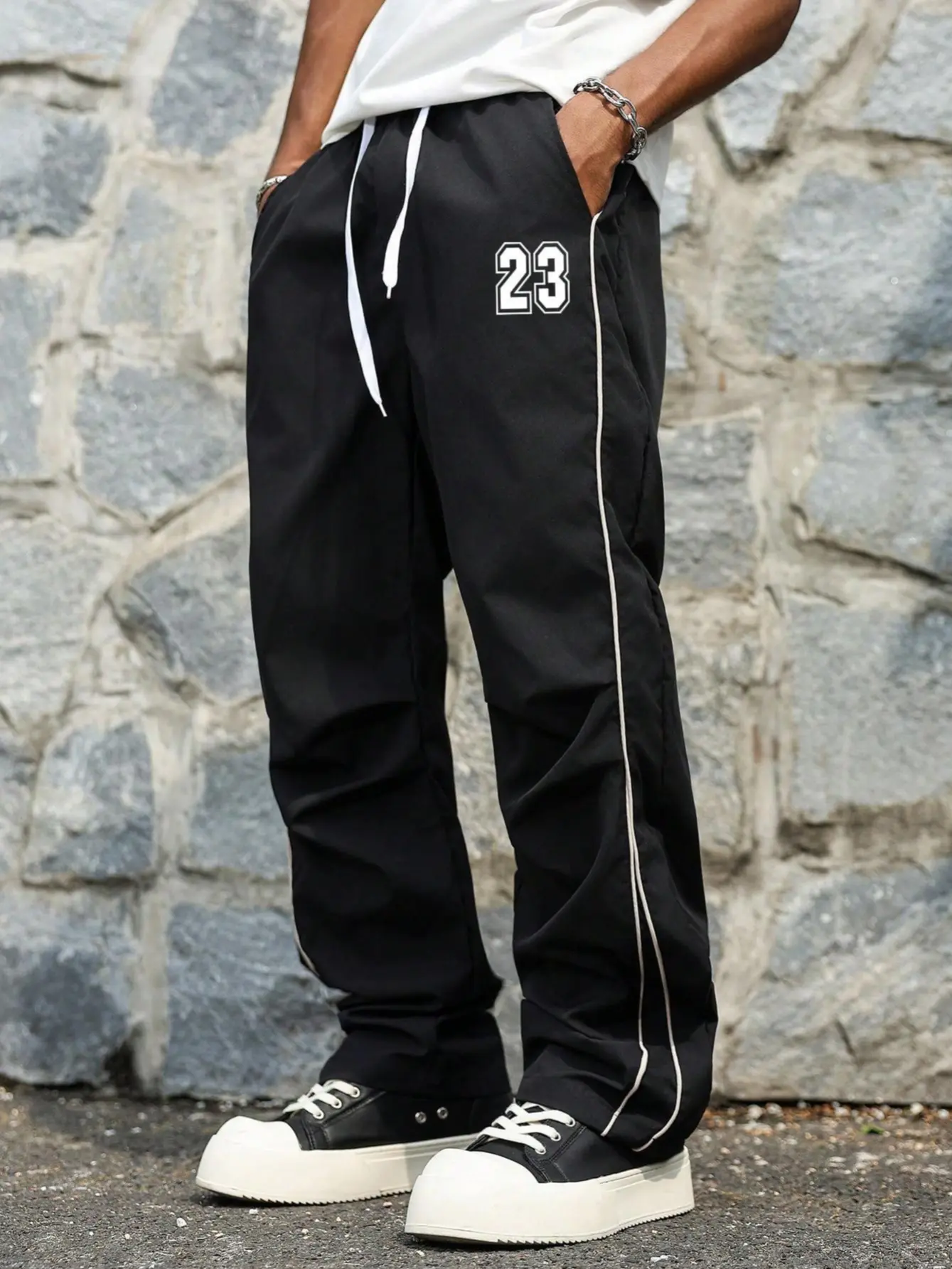 Men’s Retro Basketball Track Pants - 23 Print, Side Stripe, Aesthetic, Contemporary, Vintage-Inspired, Multi-Sport - Ideal for Streetwear, Casual Outings, Aesthetic Men's Pants, Contemporary Men's Pants