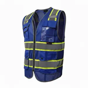 FX High Visibility Reflective Royal Blue Safety Vest with Multiple Pockets & Clear ID Pocket True to Size for Construction & Landscaping