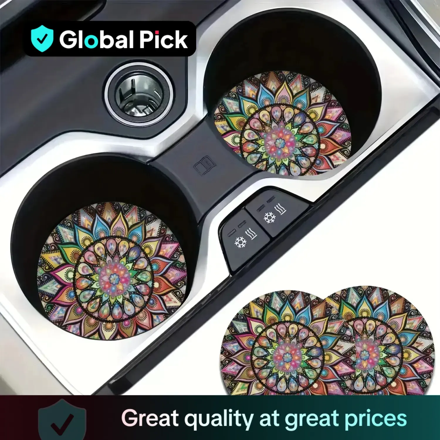 Mandala Flower Pattern Car Coaster, Round Anti-slip Car Cup Holder Coaster, Universal Car Interior Decoration Accessories for Women & Men, Car Trinket