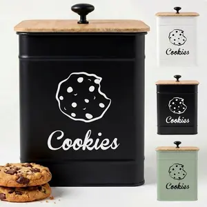 Cookie Jar with Airtight Lid - 1 Gallon - 6"D x 8"H Iron Cookie Tin with Bamboo Lid - Large Cookie Jars with Lids Airtight - Farmhouse Cookie Jars for Kitchen Counter Decorative - Cookies Jar