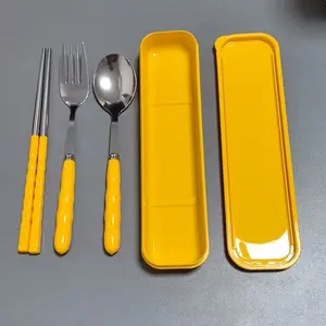 3-in-Stainless Steel Camping Utensils Set With Reusable Plastic Cover, Portable Spoon Fork Chopsticks Set For Camping And Pinic