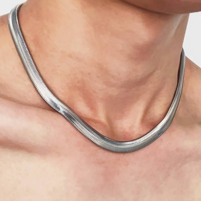 1Pcs 60cm Necklace Jewelry Stainless Steel Flat Herringbone Snake Chain Necklace for Men & Women