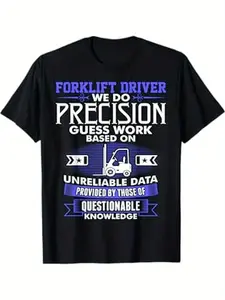 Funny Forklift Driver Workshirt - Light-Colored Tee with Bold Blue Text "Precision Guess Work" - Heavy Machinery Operator Gift - Breathable Cotton Shirt for Warehouse, Industrial Jobs - Machine Washable Crewneck, Casual Wear, Graphic Tee, Durable Print