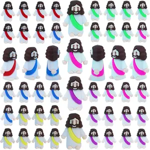 50 Pcs Mini Jesus Figures Easter Mini Rubber Jesus Toys to Hide and Seek, Miniature Religious Party Favors Baptism Gifts Sunday School Easter Egg Stuffers (6 Color*50)