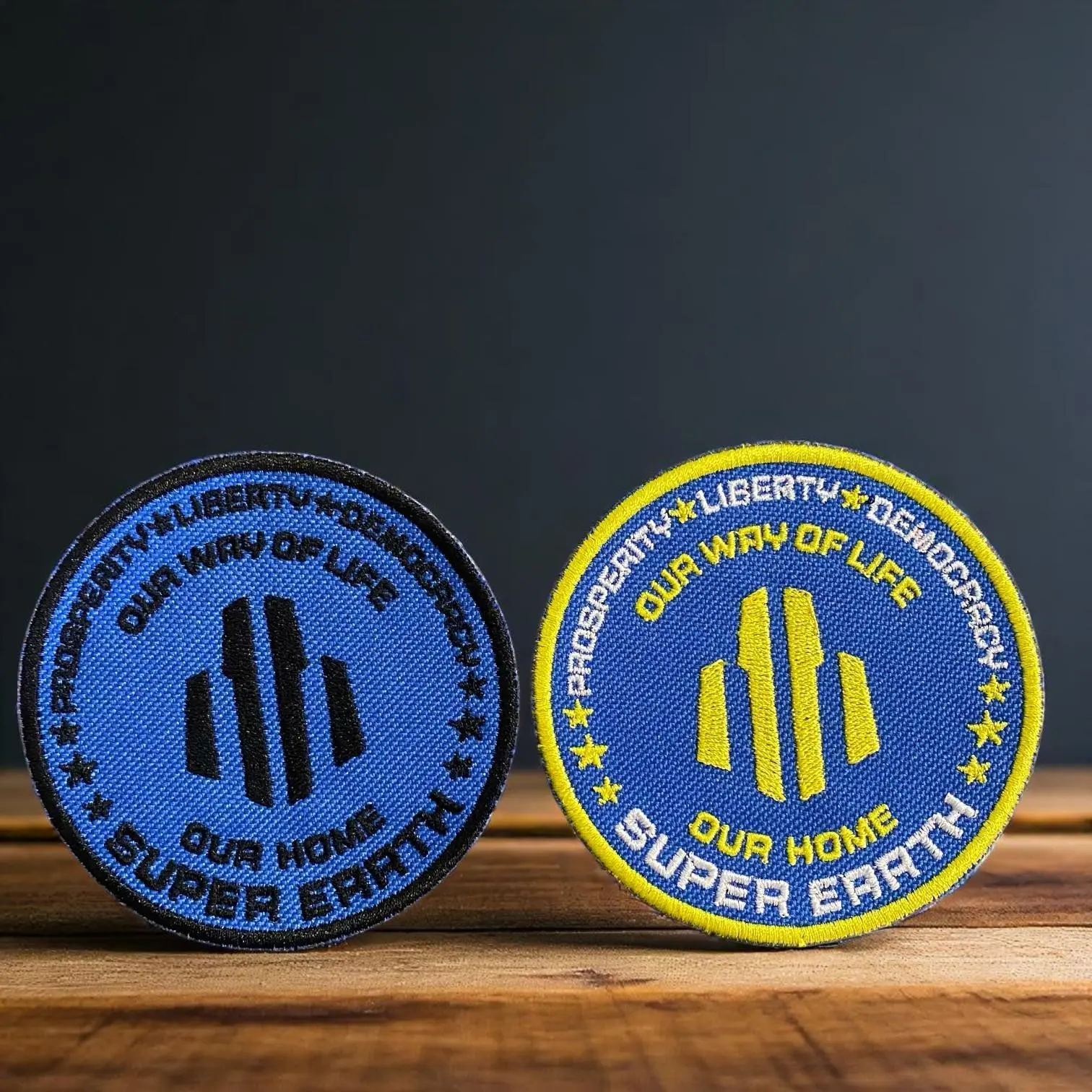 Super Earth Emblem Morale Patch - 3.53in Round Geometric Embroidery Design Patch with Tower/Star Details - Durable, Crisp Finish - Iron-On,Sew-On,Hook Backings - 2-Color Options for Jackets,Bags