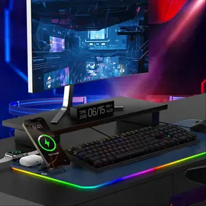 Mouse Pad with Phone Holder, 4-in-1 RGB Wireless Charging Desk Mat, Charge iPhone & Apple Watch Simultaneously, 15 RGB Lighting Modes with Memory, 31.5” Large Desk Pad, Smooth Surface, Non-Slip, Waterproof, Easy to Clean