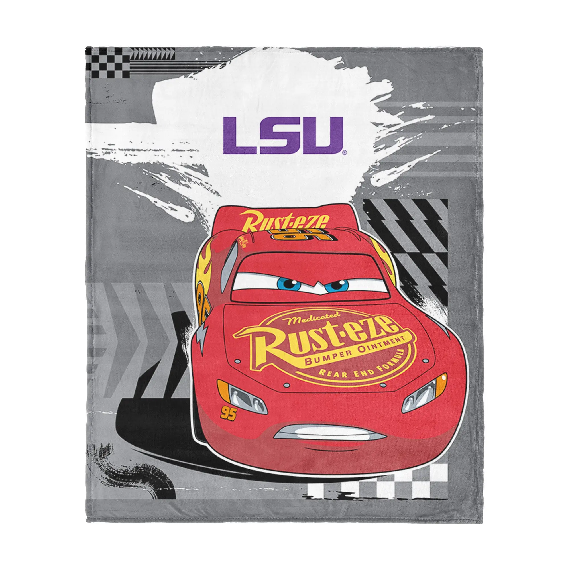Collegiate Louisiana State University Cars Lap Time Grey Silk Touch Throw Blanket 46x60 inches