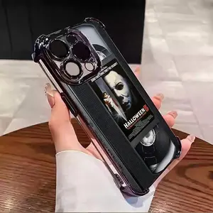 VHS Tape Chucky and Scream & Michael Myers Halloween Phone Case for iPhone 11, 12, 13, 14, 15, 16, 17 Retro VHS Tape Four Corner Shockproof HD Phone Case #YGSJDWSJ33