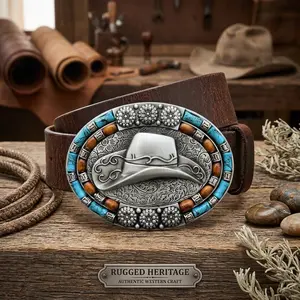 Western Cowgirl Cowboy Belt Buckle with Turquoise - Country Style Big Belt Buckles for Men Women Kids Jean's Accessory Fashion Decorative Hardware Perfect for Denim Jeans Western Outfit