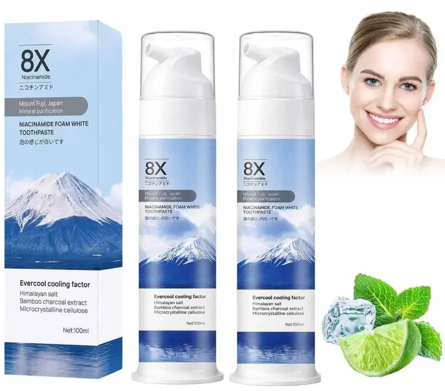 2 PCS Niacinamide Foam Whitening Toothpaste with Bamboo Charcoal,Niacinamide Whitening Toothpaste for Adults,Teeth Whitening Toothpaste for Stain Removal,Daily Oral Care,Mint Flavor