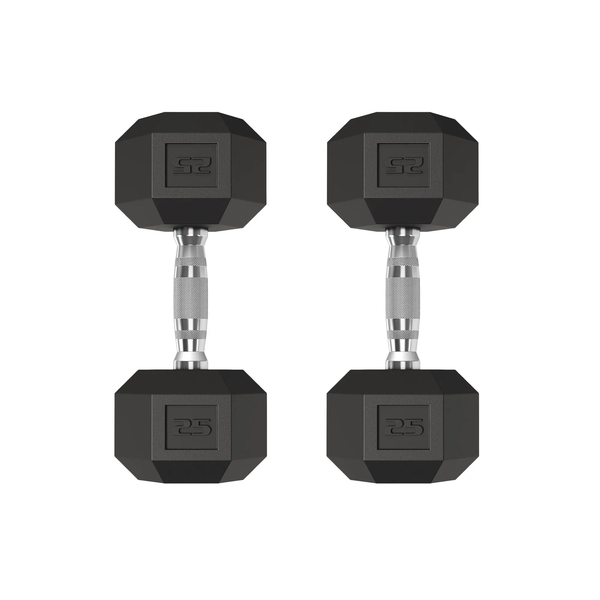 25 LB Hex Dumbbell Set of 2 Hand Weights Dumbbells Pair with Cast Iron Core, Rubber Encased Coating and Textured Carbon Steel Handle for Strength Training, Fitness Workouts for Home Gym