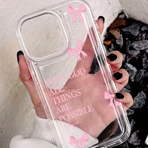 Pink Bow Letter Transparent Cushion Smartphone Casing - Cellphone Handheld Accessories for iPhone 11,12,13,14,15,16,XS,XR,X,7,8,12/13 Mini,Plus,Pro,Max,SE Series - Ideal Gift for Girlfriend