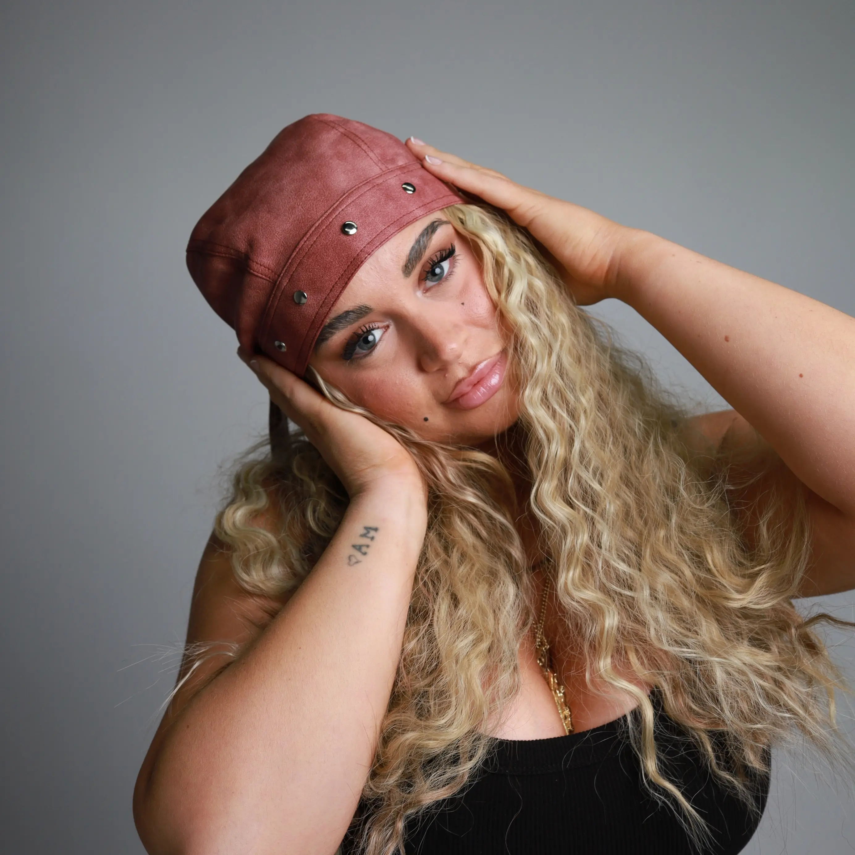 Studded Sandy Pink Biker Cap