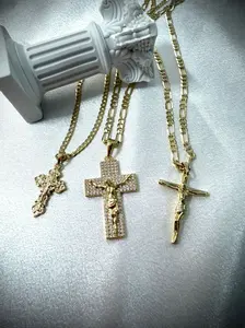 hermosas cadenas de cruces en oro laminado 14k 20 inch