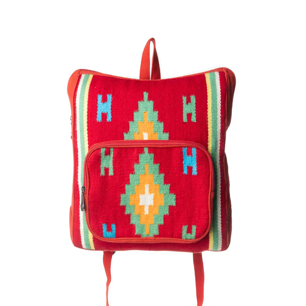 Myra Rio Valley Cowgirl Concealed Carry Backpack - Crimson Flame, 13in Width (16" H x 13" W), Recycled Rug-Cotton Mix (30% Cotton-70% Rug), Adjustable Shoulder Strap, 4in Handle Drop, EDC Gear, All-Day Use, Conceal Compartment, Built-In Organizer, 13 Inch