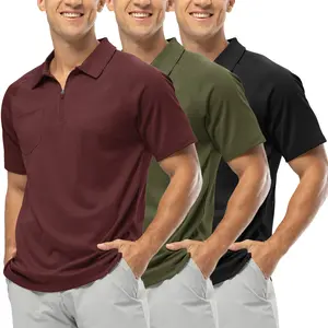 3 PAC Gopune Men's Polo Shirts with Pocket Short Sleeve Dry Fit 1/4 Zip Golf Sports Collared Summer T Shirts