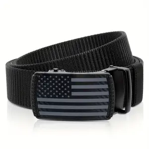 American Flag Buckle Ratchet Nylon Belt - Adjustable Automatic Buckle for Easy Use, Reversible Design, Stretch Elastic Strap, Suitable for Jeans, Golf, and Commuting