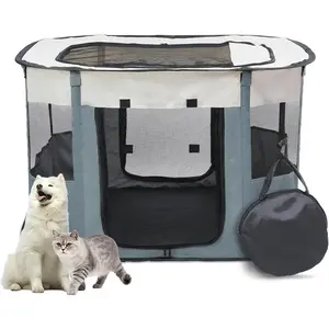 Playpen, Portable Pet Playpen Tent Cage Kennel with Zipper Top Cover,  Kitten Puppy Rabbits Enclosure Crate for Indoor Outdoor Camping Travel, L