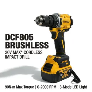 DEWALT DCF805 20V Impact Driver with Battery & Charger – 1/2 Inch Chuck – 0-2000 RPM – For General Fastening Applications
