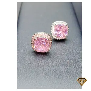 Pink Tourmaline Stud Earrings, October Birthstone Stud Earrings, Round Pink Gems, Pink diamond. Cubic Zirconia
