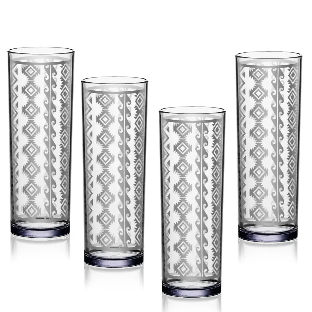 BarConic® Collins Glass - Silver Aztec Pattern - 9.5 ounce