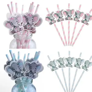 Eco-Friendly & Blue Elephant Paper Straws, Perfect for Baby Showers, Gender Reveals, Birthdays, Set of 10, Party Supplies