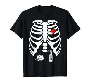 Skeleton Belly Chicken Beer X-Ray Halloween TShirt