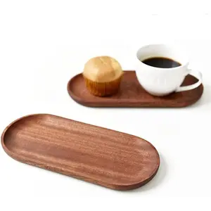 2 Pack Solid Wood Serving Platters and Trays of Natural Wood with Edge,Rectangular Avoid Sliding and Spilling Food (Walnut Trays x 2Pack)