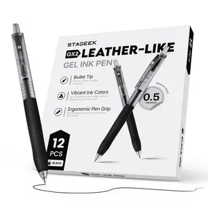 STAGEEK 12PCS Black Ink Pens,0.5mm Gel Pens Fine Point Smooth Writing Pens,Retractable Leather-Like Black Gel Pens, Business Gel Pen for Journaling, Writing, School, Office Use &Students Stationary College Essentials Back To School ,Teacher(Black,Blue)
