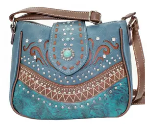 Turquoise & Brown Rhinestone Cross Body Purse
