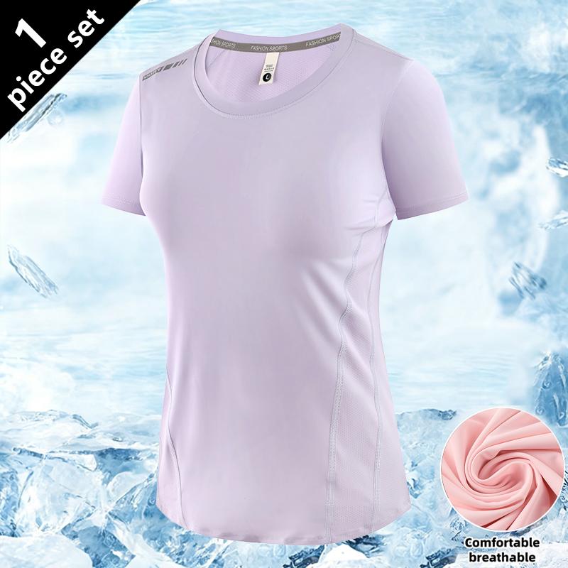 Summer Goddess ice-feel quick-dry sports T-shirt for women—breathable short sleeves, multiple color options, ice-oxygen cooling fabric with built-in cooling effect, high stretch seamless cut for zero restriction during both static and dynamic movement.