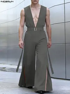 INCERUN Men's Fashion Hollow Out Design Sleeveless Jumpsuit, Stylish Casual Wear, Perfect for Daily Use, Comfortable and Trendy