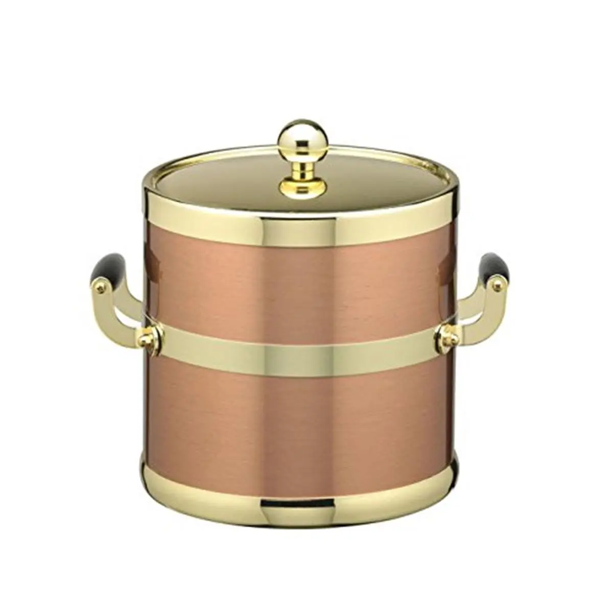 Kraftware Corp 70894 Ice Bucket- Polished Brass Lid- Wood Side Handles Copper & Brass 3 qt.