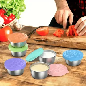 6 Pieces 1.3 oz Salad Dressing To Go Containers, Lunch Containers, salad Container for Lunch, Small Stainless Steel Sauce Cups With Leakproof Silicone Lids, For Lunch Boxes, Picnics and Travel