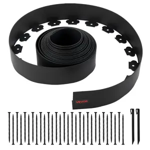 VEVOR Landscape Edging, 33 ftx 4 in Plastic Garden Border Edging with 30 Spikes 2 Ground Stakes, No Dig, Flexible Lawn Edgings Roll, UV-Resistant Mini Fence Borders for Flower Beds Yard Paver