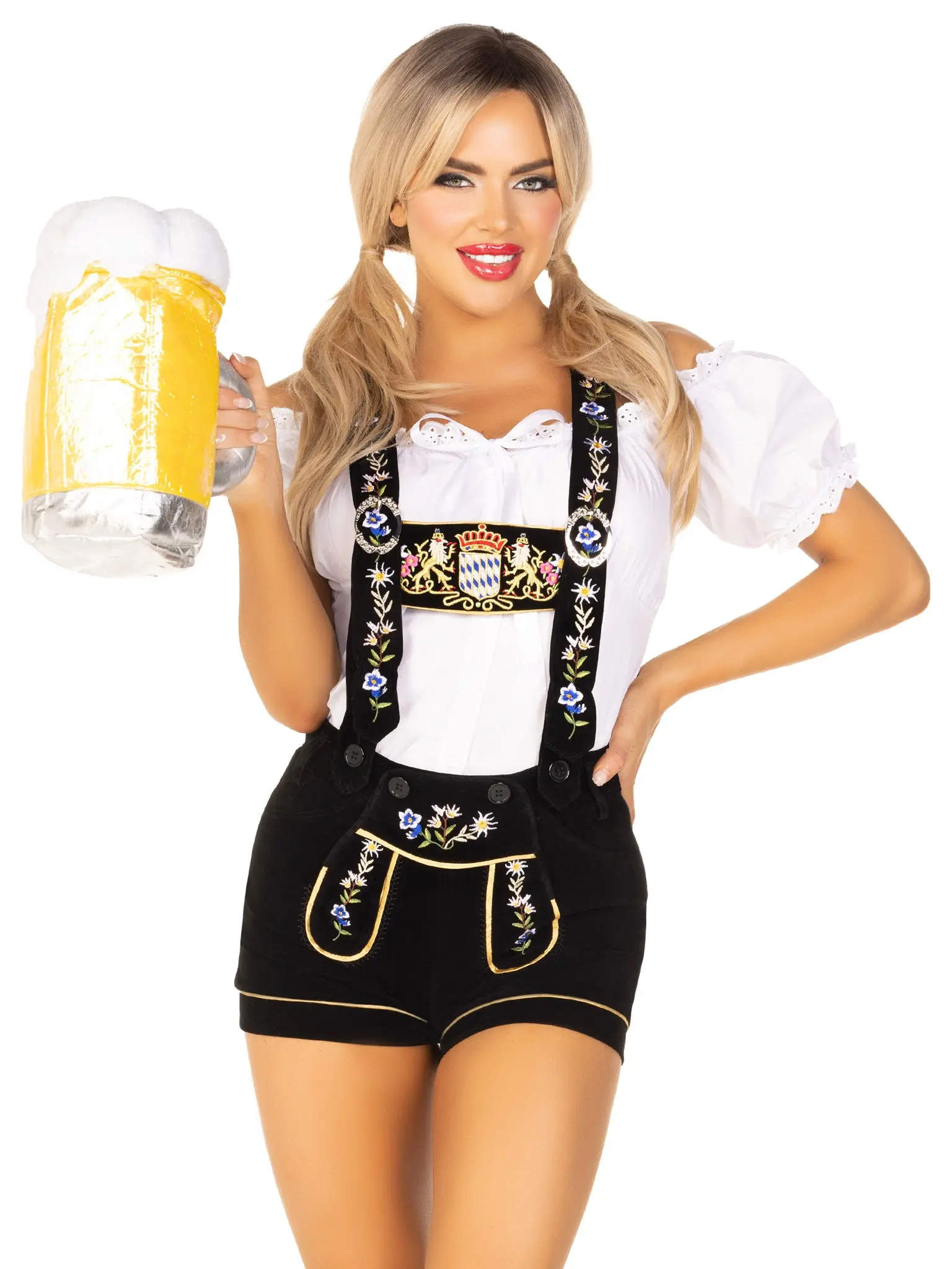 Women's 2-Piece Lederhosen Costume, Traditional Embroidered Velveteen Outfit with Peasant Top for Oktoberfest & Halloween, Clothes, Costume Ideas, Cute